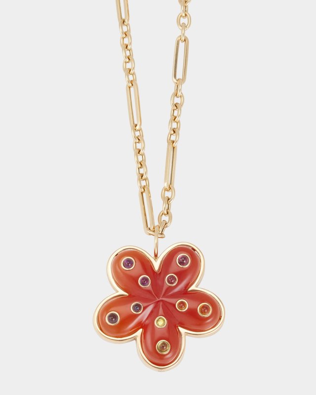 18K Carved Carnelian Flower Necklace